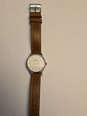 COACH Women's Tan Leather Strap Watch with Silver-Tone Case